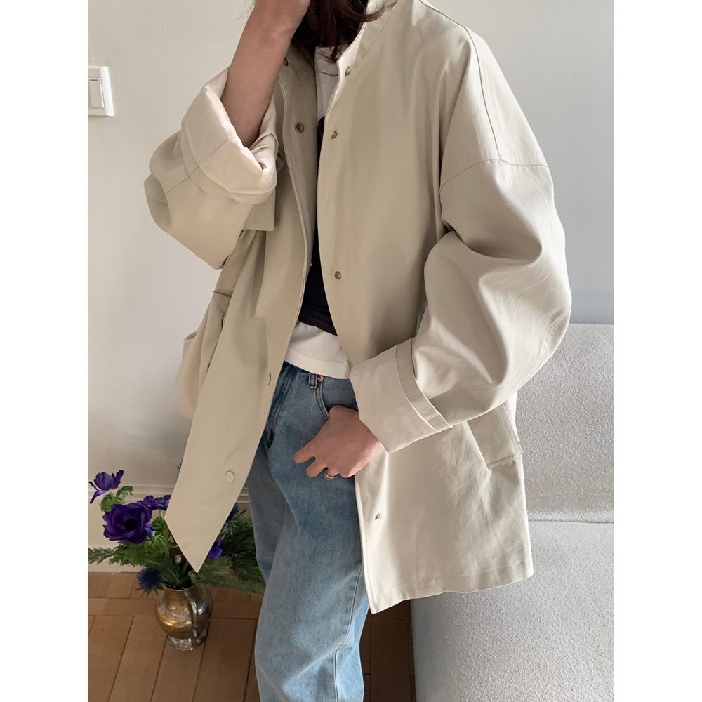 High-End Stand Collar Windbreaker Jacket Loose Coat