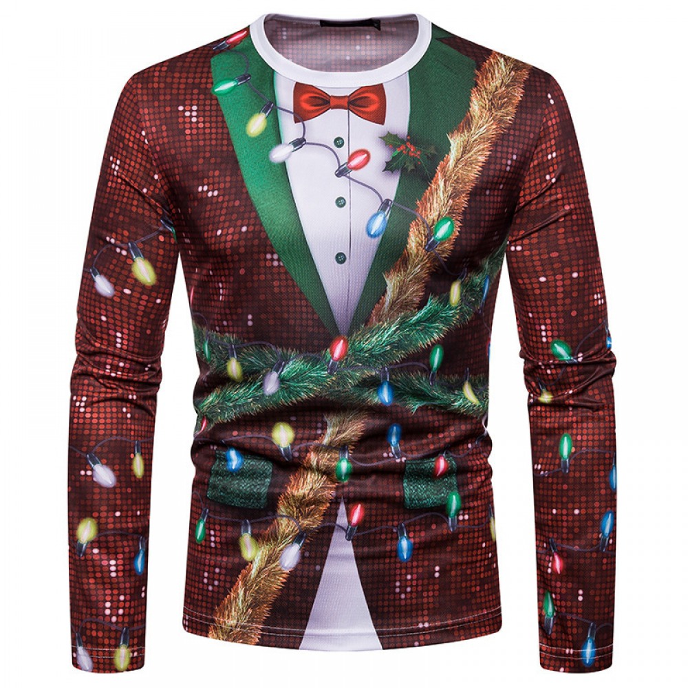 New 3D Personality Printing Fashion Men's Christmas Holiday Long-Sleeved T-Shirt