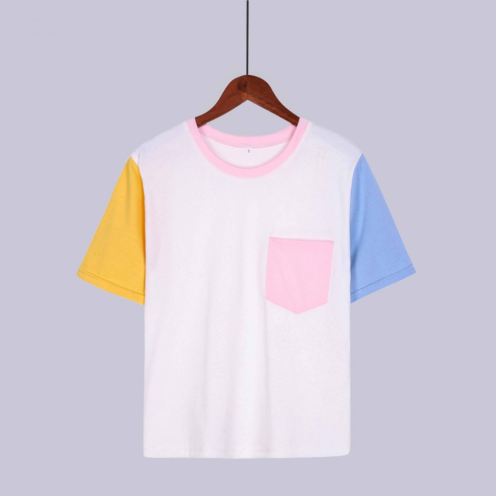 Spring and Summer New Hot Sale Color Matching Pocket T-Shirt